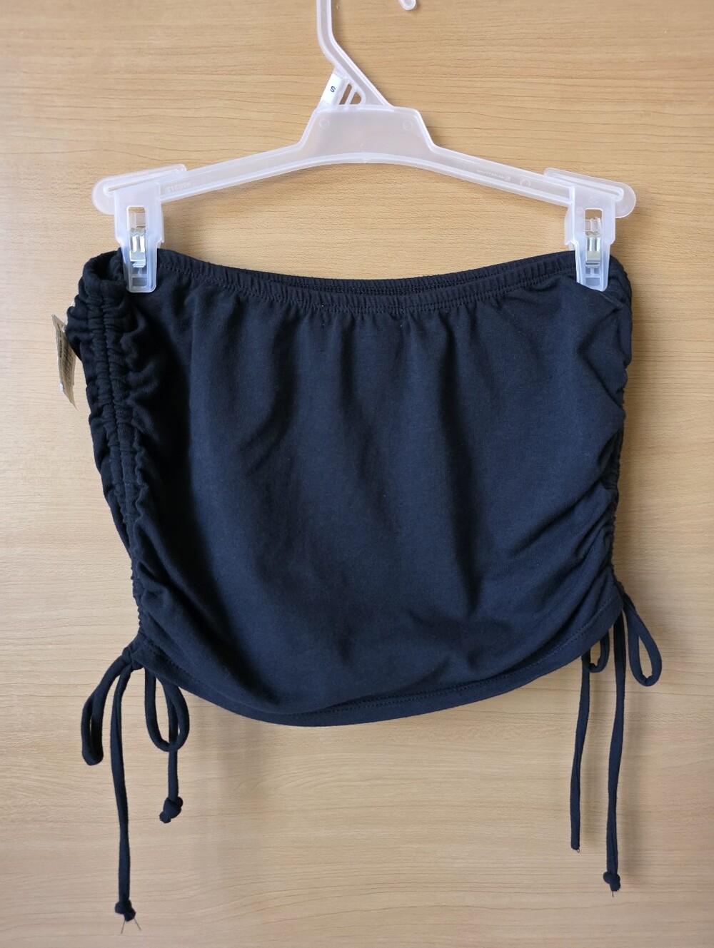 Stitch & Pine Black Ruched Side Tie Tube Crop Top Strapless Medium NWT